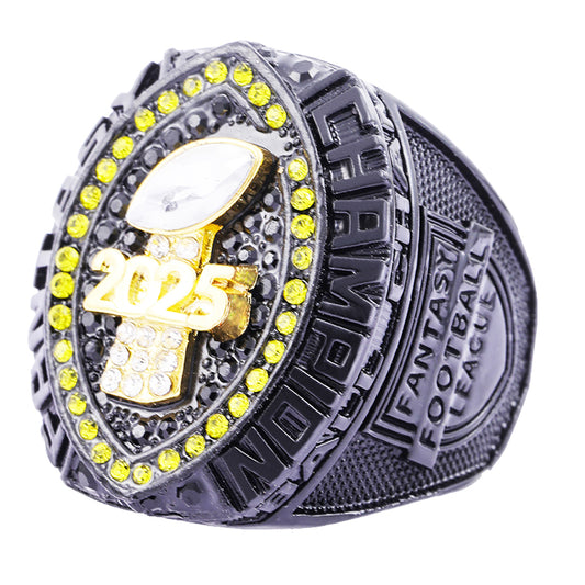 Black, Gold & Yellow Fantasy Football Championship Ring 2025 – Champion Edition
