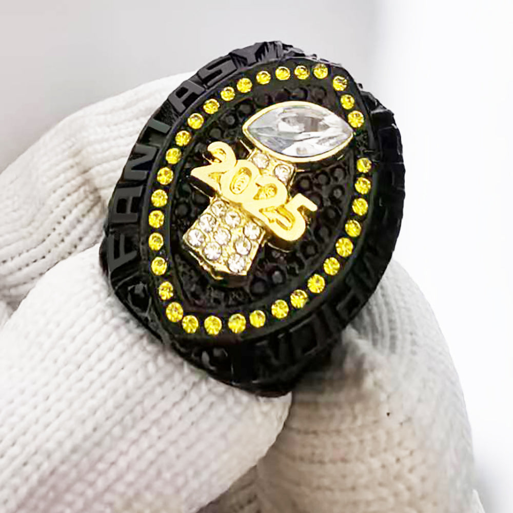 Black, Gold & Yellow Fantasy Football Championship Ring 2025 – Champion Edition
