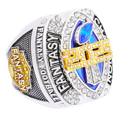 Fantasy Football Championship Ring – Silver, Gold & Blue Champion Edition