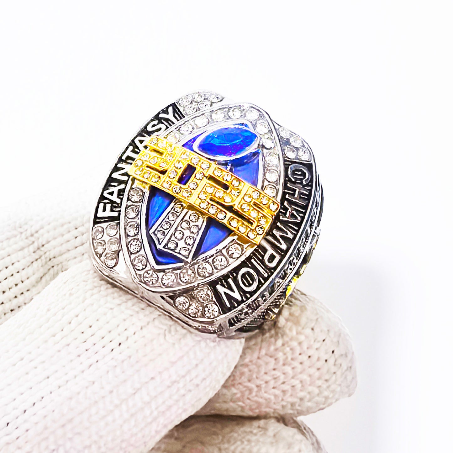 Fantasy Football Championship Ring – Silver, Gold & Blue Champion Edition