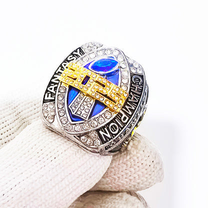 Fantasy Football Championship Ring – Silver, Gold & Blue Champion Edition